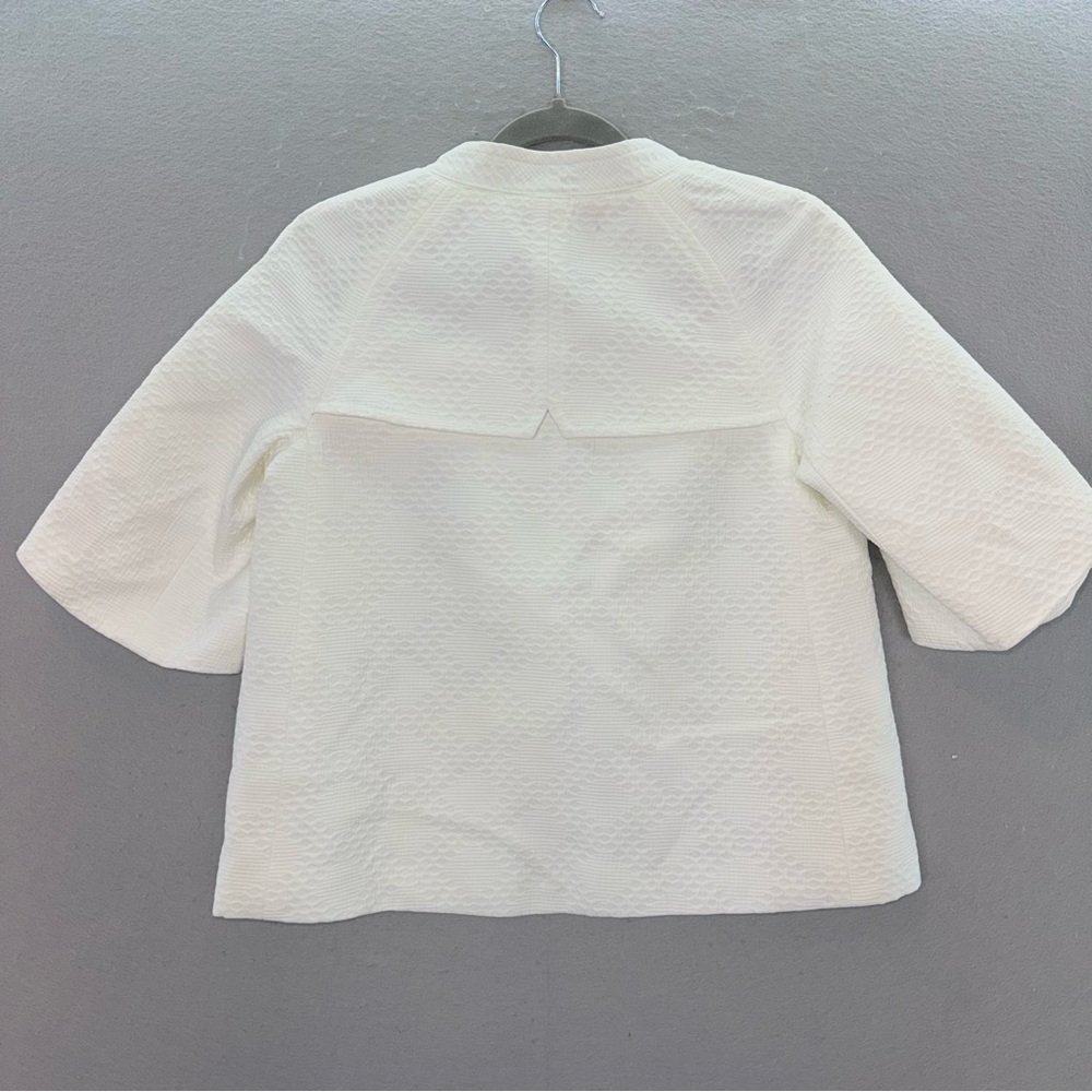 Trina Turk NWOT women’s white textured full zip swing jacket 1/2 sleeve blazer 2 - Picture 8 of 11